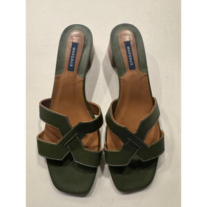 MARGAUX The MX 35 Olive Calf Leather Block Heel Sandals Size 11